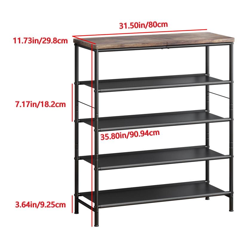 LINZINAR 5 Tier Metal Shoe Rack Organizer with Industrial MDF Board & Layer Fabric for Entryway Closet Bedroom Living Room Garage Storage A001