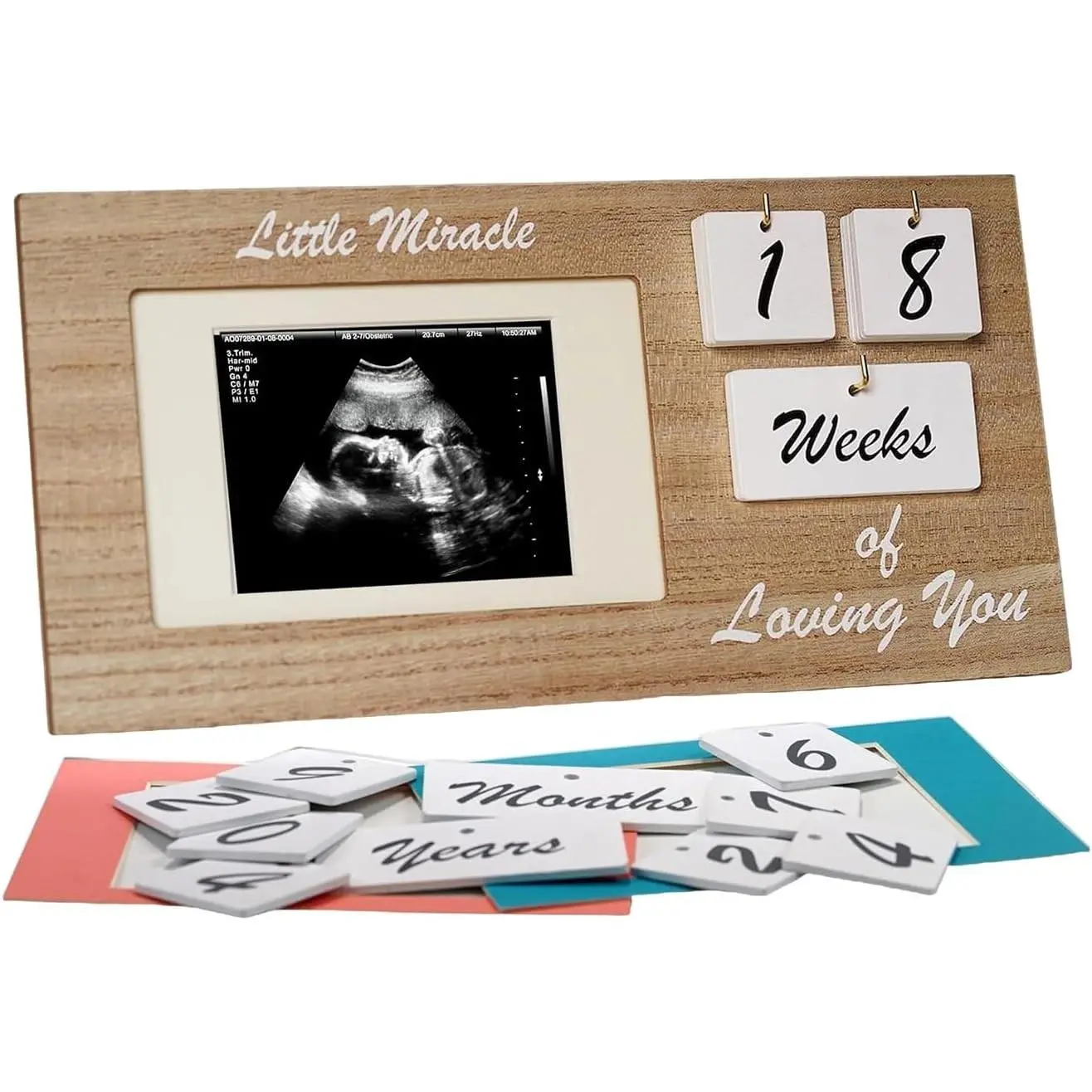Brown Ultrasound Sonogram Picture Frame with Milestone Tracker & Countdown Tiles – Elegant Wooden Keepsake for Expecting Parents – Nursery Decor Gift for New Moms – 12" x 6"(Gift)