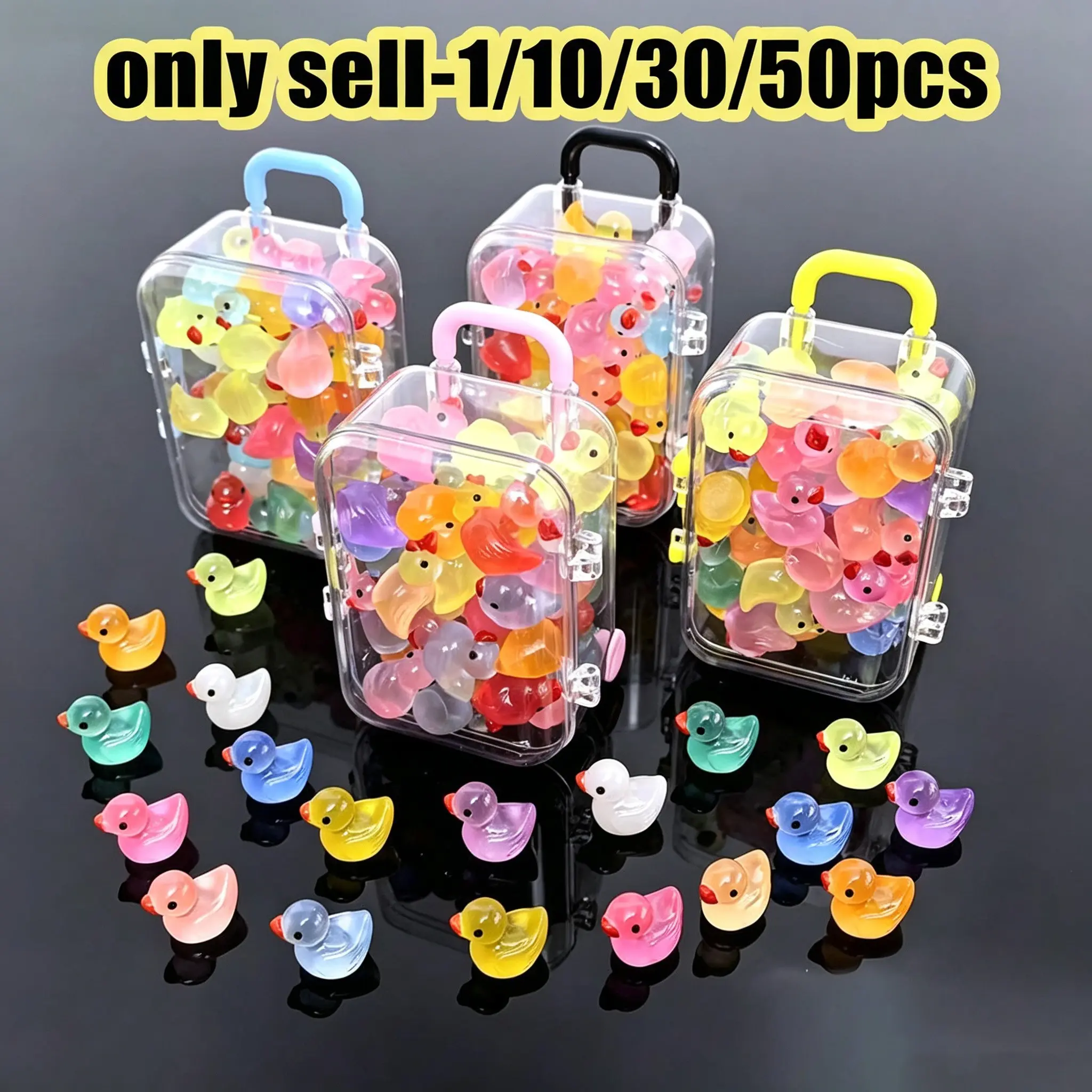 1/10/30/50pcs Mini Duck Decorations with Storage Box, Resin Mini Ducks for Dollhouse, Micro Duck Garden Decor, Kids Art Supplies, Back-To-School Gifts