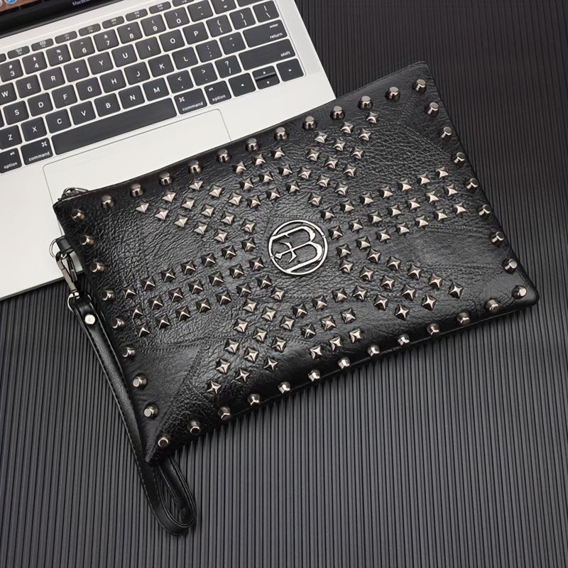 New style men's bag, fashionable and versatile women's bag, rivet envelope clutch, small bag, large capacity hand-held bag