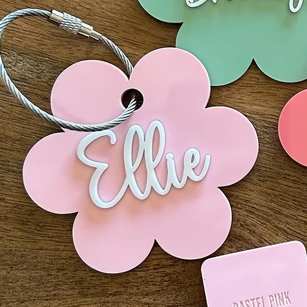 1pc Custom Acrylic Keychain with Steel Wire Loop - Floral Name Brand Letter Pendant, Luggage Tag Pendant, Perfect Back-to-School Gift