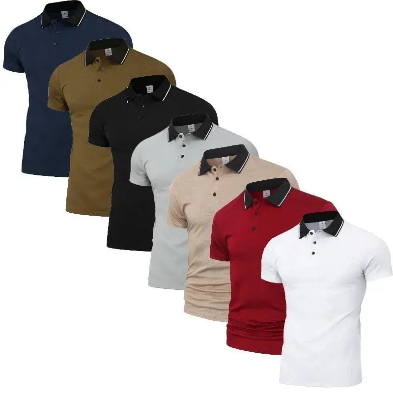 3 Pack Men's Contrast Piping Collar Polo Shirts Stretch Short Sleeve Slim Fit Golf Tees Multi Color Combo Casual Daily Business Tops