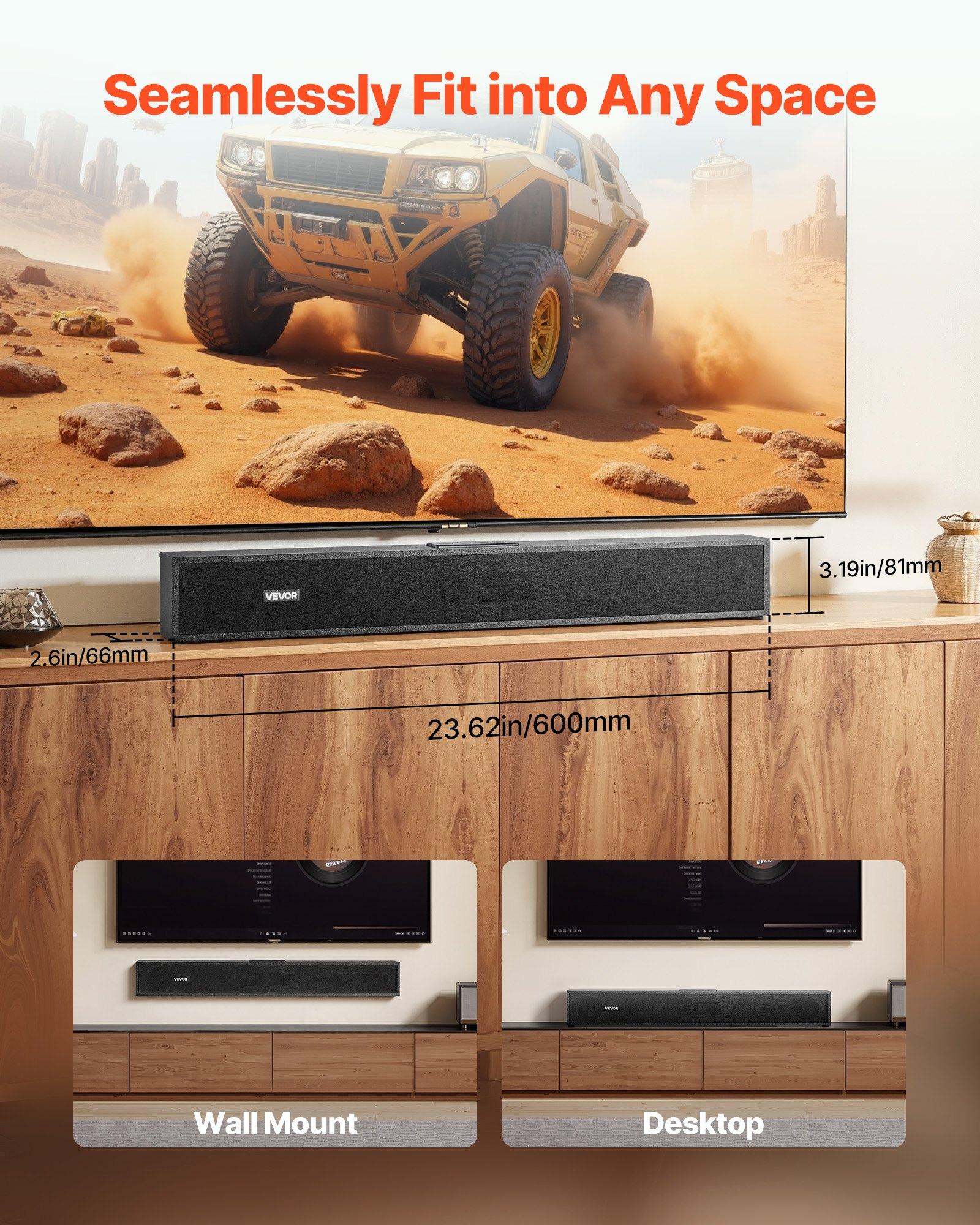 【Father's Day gift】VEVOR Sound Bar for Smart TV, 2.0 Channel, 24-Inch Compact Soundbar TV Speakers for Projector, Bluetooth AUX Connection, Remote Control, Easy Setup, 80W Surround Sound System for PC Home Theater AudioSummervibes