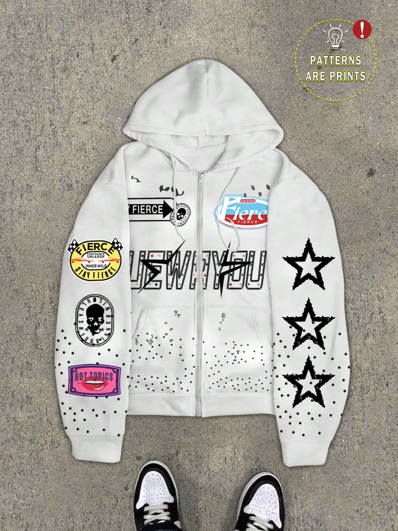 Men's Y2K Punk Star Skull Zip-Up Hoodie, Casual Long Sleeve Slim-Fit Jacket, All over Print Streetwear, Fall & Winter Fashion