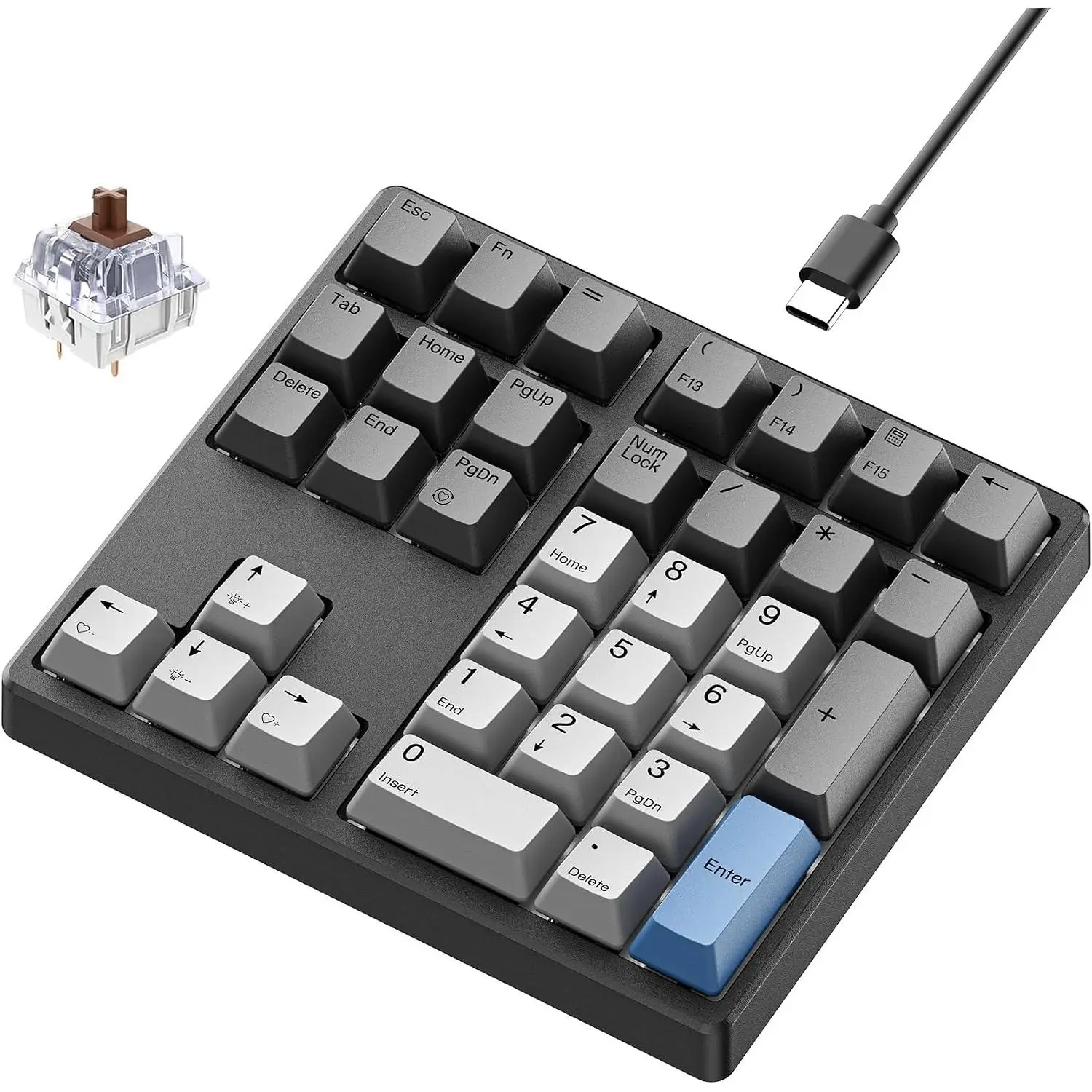 KN34 Wired Mechanical Number Pad- 34  Hot Swappable Numeric Keypad with White Backlight& PBT Keycaps for Laptop, MacBook, PC Desktop, Compact Keyboard(Brown )