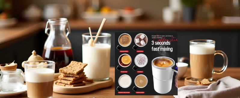 13 OZ Automatic Stirring Coffee Cup, Coffee Cup with Magnetic Capsule, with Temperature Display Function, Suitable for Coffee, Beverages, Hot Cocoa, Coffee Bar Drinkware, Reusable USB Rechargeable Cup Travel Mug Reusable Black Coffee