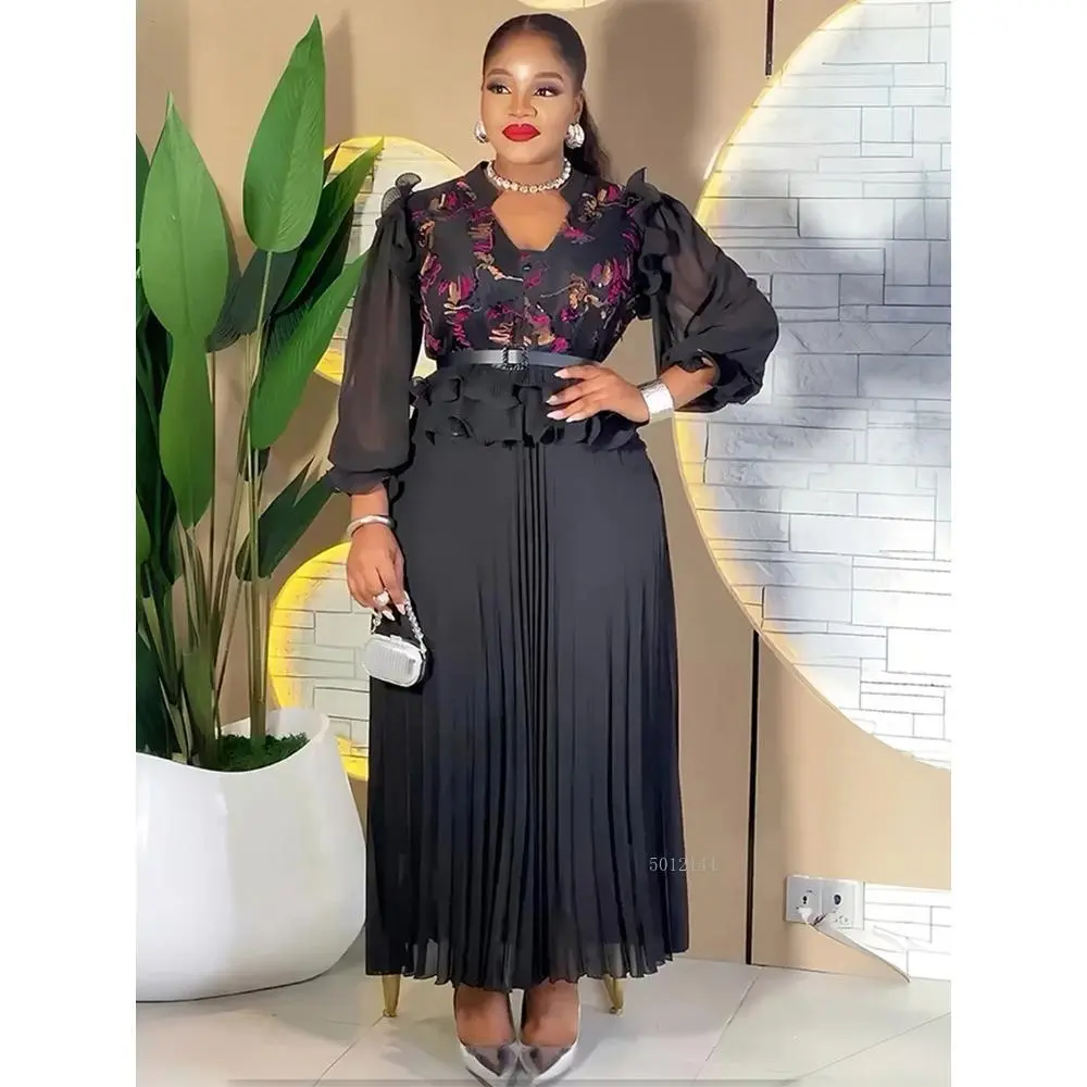 2026 Spring Chiffon Long Dresses Elegant Women Wedding Birthday Party Gown Pleated Maxi Dress African Clothes Dubai Abaya Kaftan