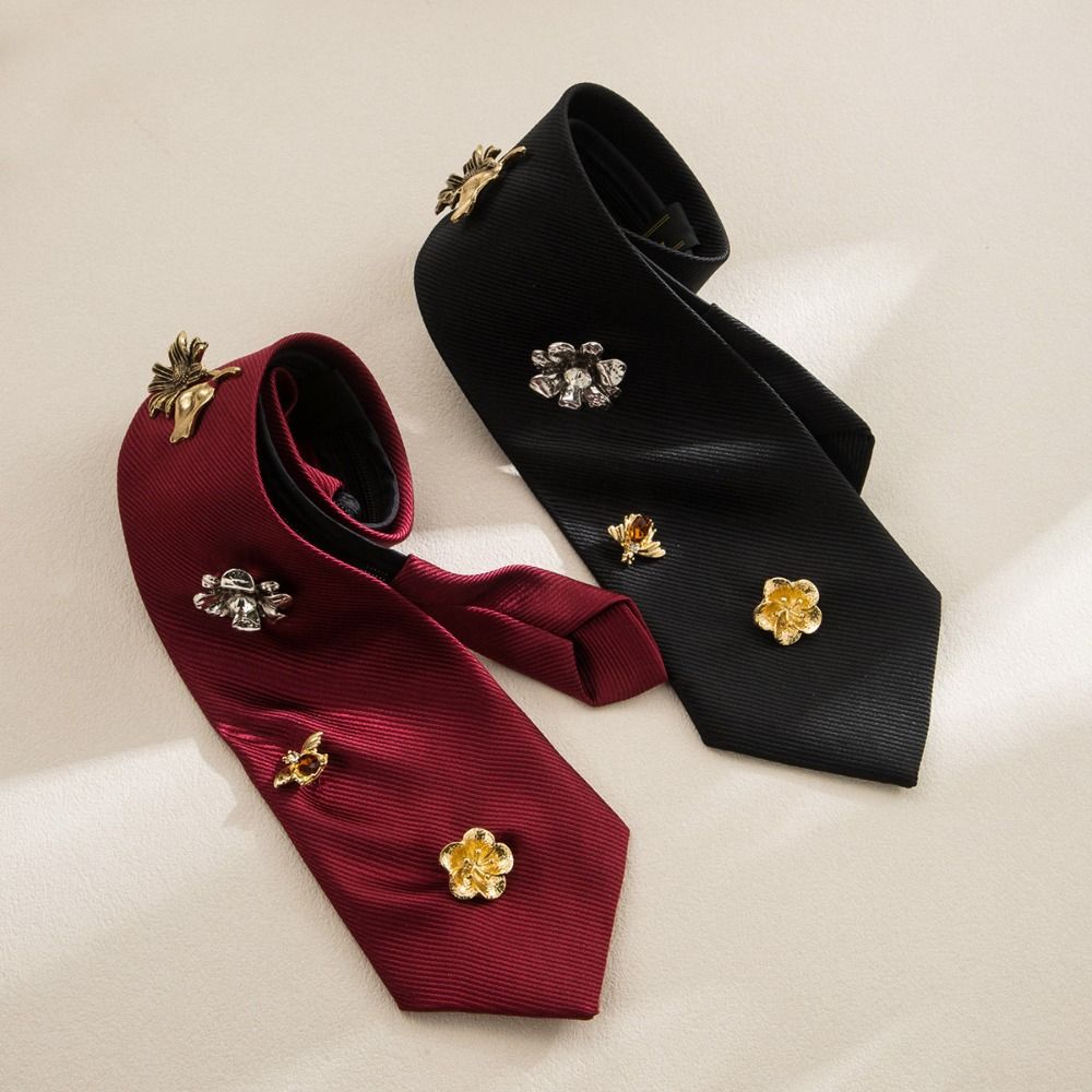 Korean Flower Tie Black Bee Rhinestone Necktie Insect Academic Style Decoration Shirt Tie JK Uniform Decoration