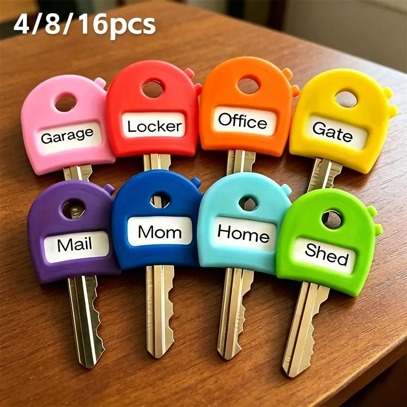 Silicone Key Caps, Colorful Key Covers with Writeable Label Tags for Key Identification, Random Color Assortment, Durable Silicone Key Identifier Caps to Organize Keys for Home, Office, Locker, Garage, Shed & Mail Use