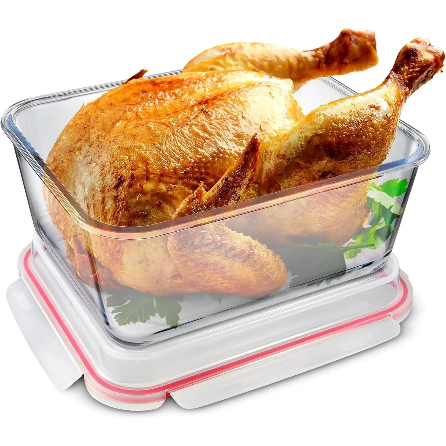 28 Cup  Rectangular Glass  Storage Container with Lid, Modern Style, Airtight, Leak Proof, Microwave, Oven, Dishwasher, Freezer Safe, 12.5"L x 10"W x 6.5"H