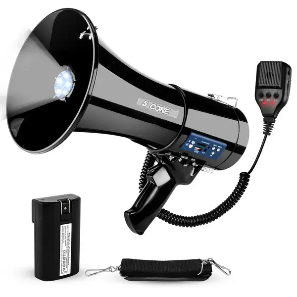 5 Core 50W Bluetooth Rechargeable Portable Megaphone - 1100 yd Range, Built-in Siren (Audio Speaker for Phones & Electronics)