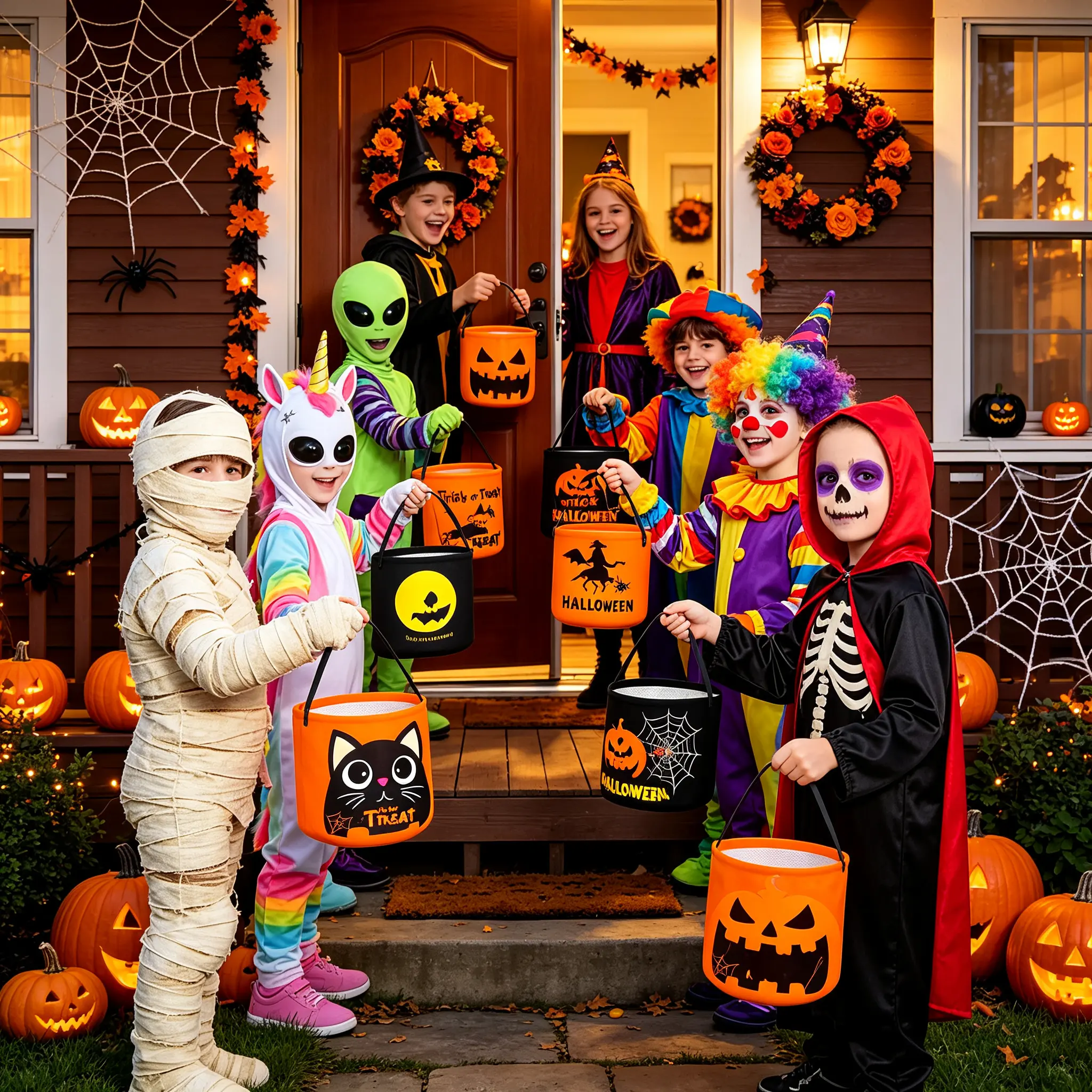 Cute and quirky Halloween glow-in-the-dark candy bucket – a durable plastic candy bucket perfect for trick-or-treating and parties. Kid-friendly, reusable pumpkin lantern shaped candy bucket. Suitable for children and adults. Lightweight candy bucket.