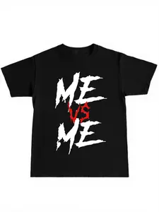 Me Vs Me Gritty Font Streetwear Tee, Dark Core Style, Fitted Long Top, Casual Print Clothing, Fitness & Self-Improvement Theme
