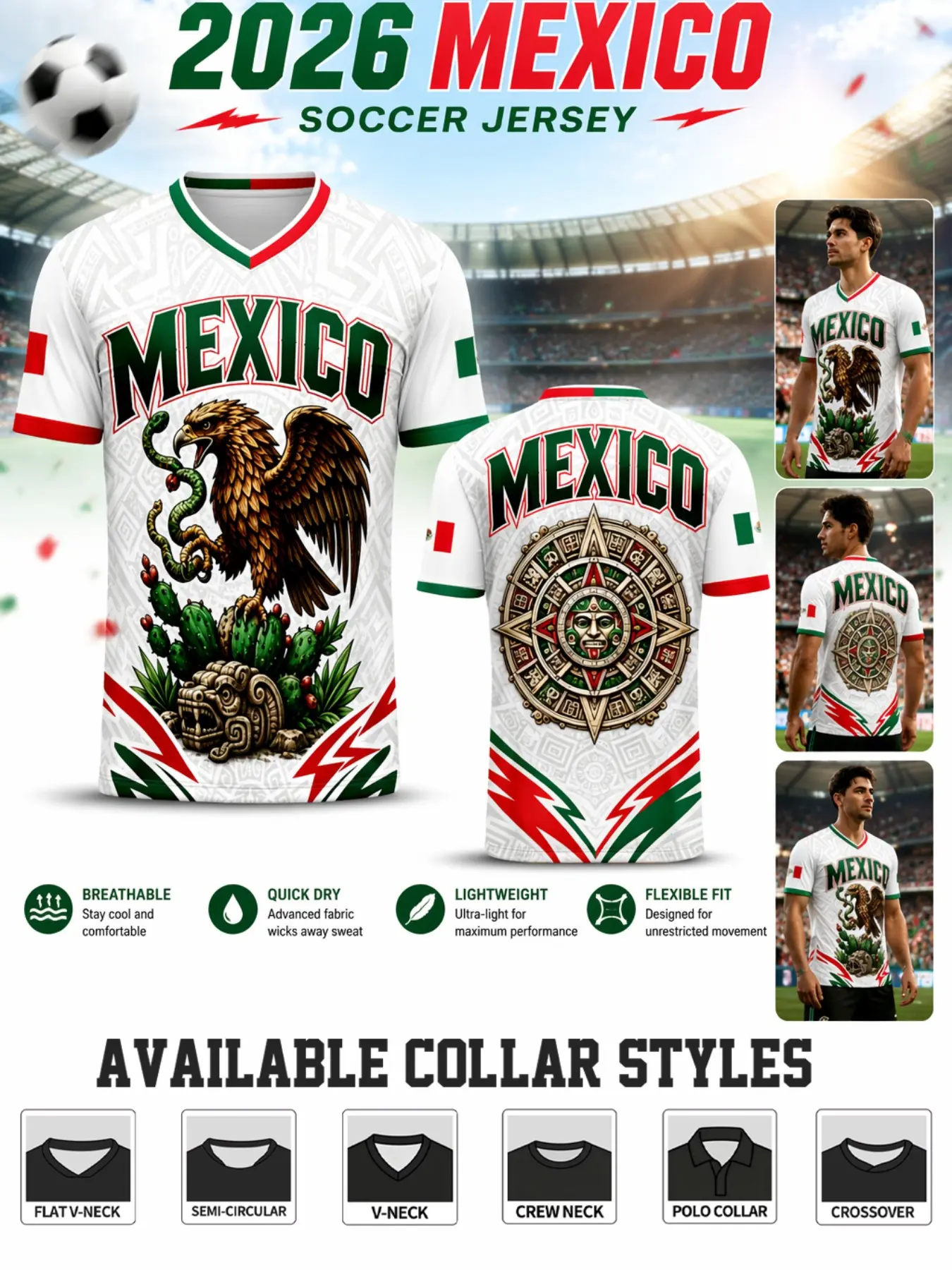 2026 Mexico Soccer Jersey, Short Sleeve High-Performance Football Top, Quick-Dry Lightweight Durable Sportswear, Ideal for Matches and Training