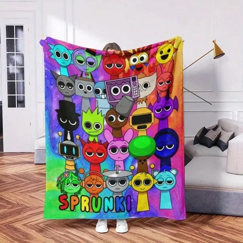 Sprunki Rainbow Characters Flannel Blanket, 2D Flat Print, All-Season, Cozy Throw for Kids Bedroom, Living Room, Camping & G Soft Fluffy All Season Throw Blanket, Lightweight Cozy Bed Cover for Sofa Bedroom Travel, Perfect Warm Gift for Birthday Christmas