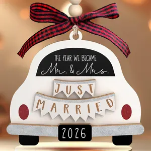 Wedding Gifts - Mr and Mrs Gifts - Wedding Gift for Couples 2026, Bride, Newlyweds - Bridal Shower Gift Ideas for Married Newlywed, Future Mr and Mrs - Wood Just Married Ornament 2026