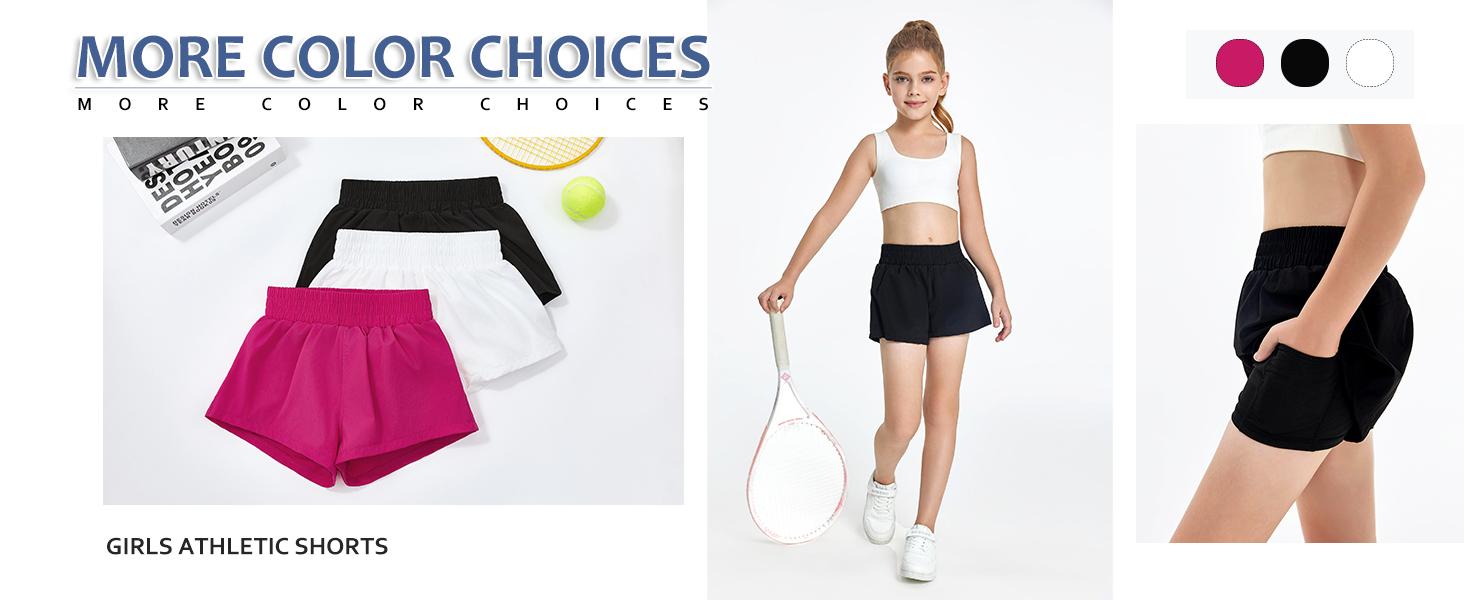 Girls Athletic Shorts High Waist Elastic 2 in 1 Running Shorts with Side Pockets 5-14 Years