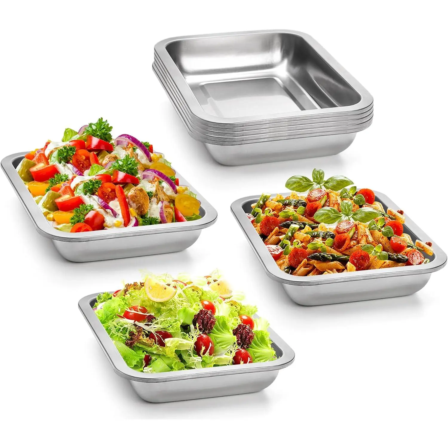 8 Pack Breading Trays, Stainless Steel Serving Tray 10.4 x 7.7 x 1.75 Inch Large Deep Breading Pan  Prep Trays for Breadcrumb Dishes, Schnitzel, Fish