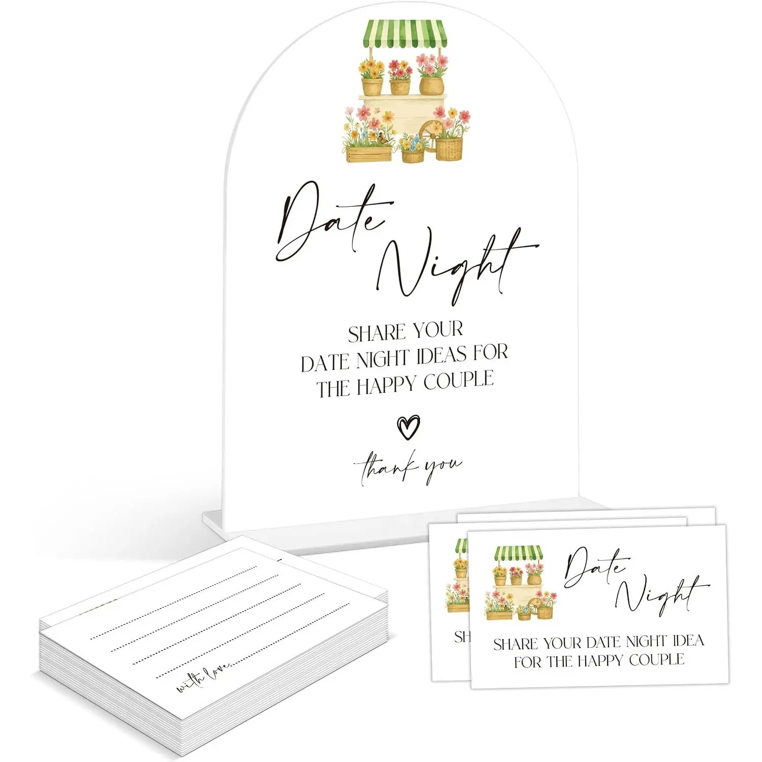 Bridal Shower  -  Off the Market Date Night Ideas , 1 Arch  Sign and 50 Date Night Cards, Bridal Shower Decor, Farmers Market Wedding Decorations Supplies (DZC01)
