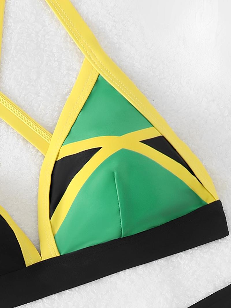 Women's Beach Casual  Holiday Color Block Patchwork High Waist Bikini Set Summer Beach 2 Pieces Bikini