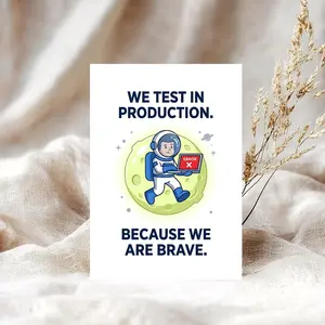 Brave Coder Production Testing Card - We Test In Production Funny Agile Coder Thank You Card for Senior DevOps Team
