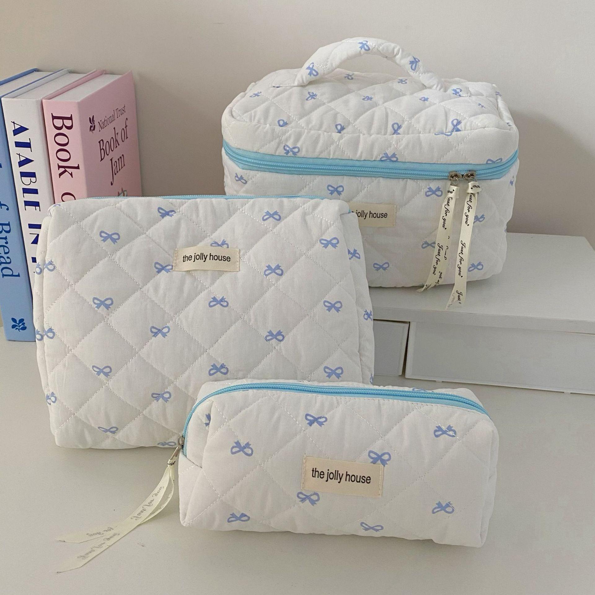 Fashion Cherry Tote Women Makeup Bag Portable Cute Ladies Cosmetic Toiletry Storage Pouch Handbag Cotton Quilted Zipper Bag