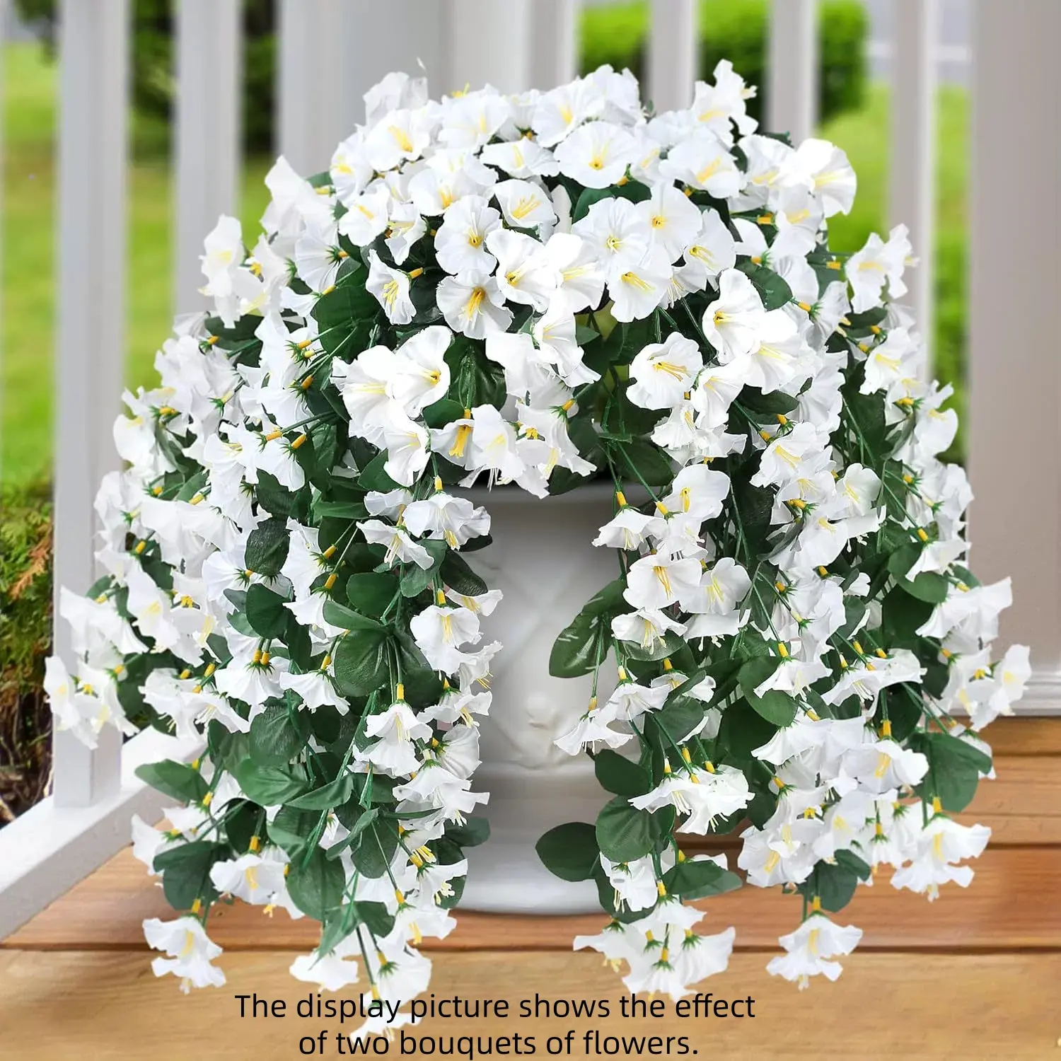 Artificial Flowers Suspended platform for Outdoors, 2pcs Faux Hanging Morning Glory Silk Fake Flowers Lifelike Plants UV Resistant Flowers for Outside Planter Patio Garden Porch Decor Fake Floral Decor No hanging basket