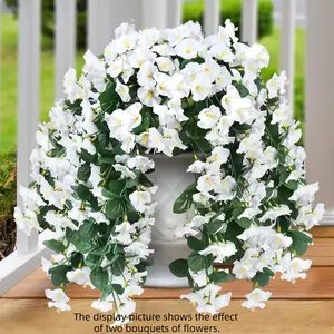 Artificial Flowers Suspended platform for Outdoors, 2pcs Faux Hanging Morning Glory Silk Fake Flowers Lifelike Plants UV Resistant Flowers for Outside Planter Patio Garden Porch Decor No hanging basket