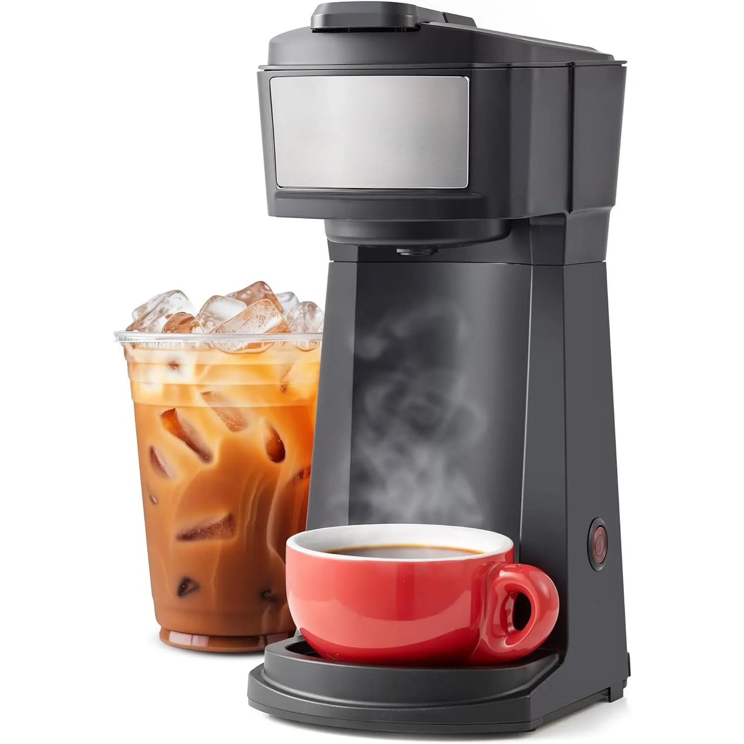 114 Compact Portable Coffee Machine - Single-Serve 14-Oz Ground Coffee Brewer, Includes Stainless Steel Interior Thermal Travel Mug & Reusable Filter, Black, Brewing Coffee