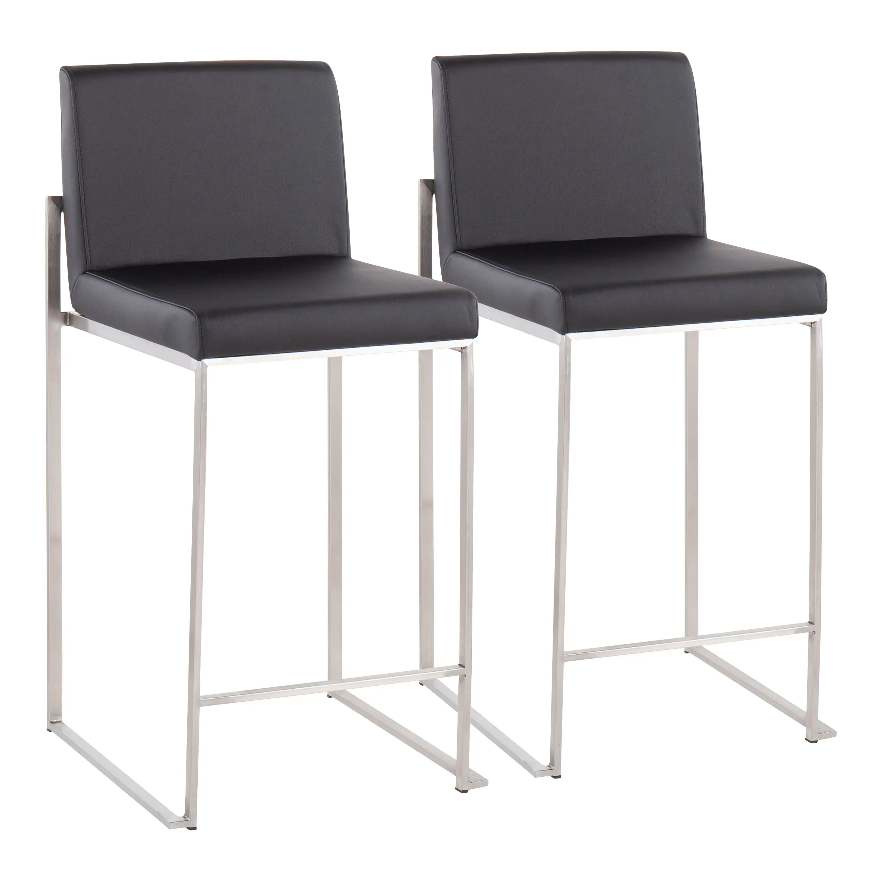 Nokaa Contemporary High Back Counter Stool Set of 2 Stainless Steel Frame Black Faux upholstered Upholstered Bar Stools for Kitchen Island Home Bar Dining Room Modern Industrial Design