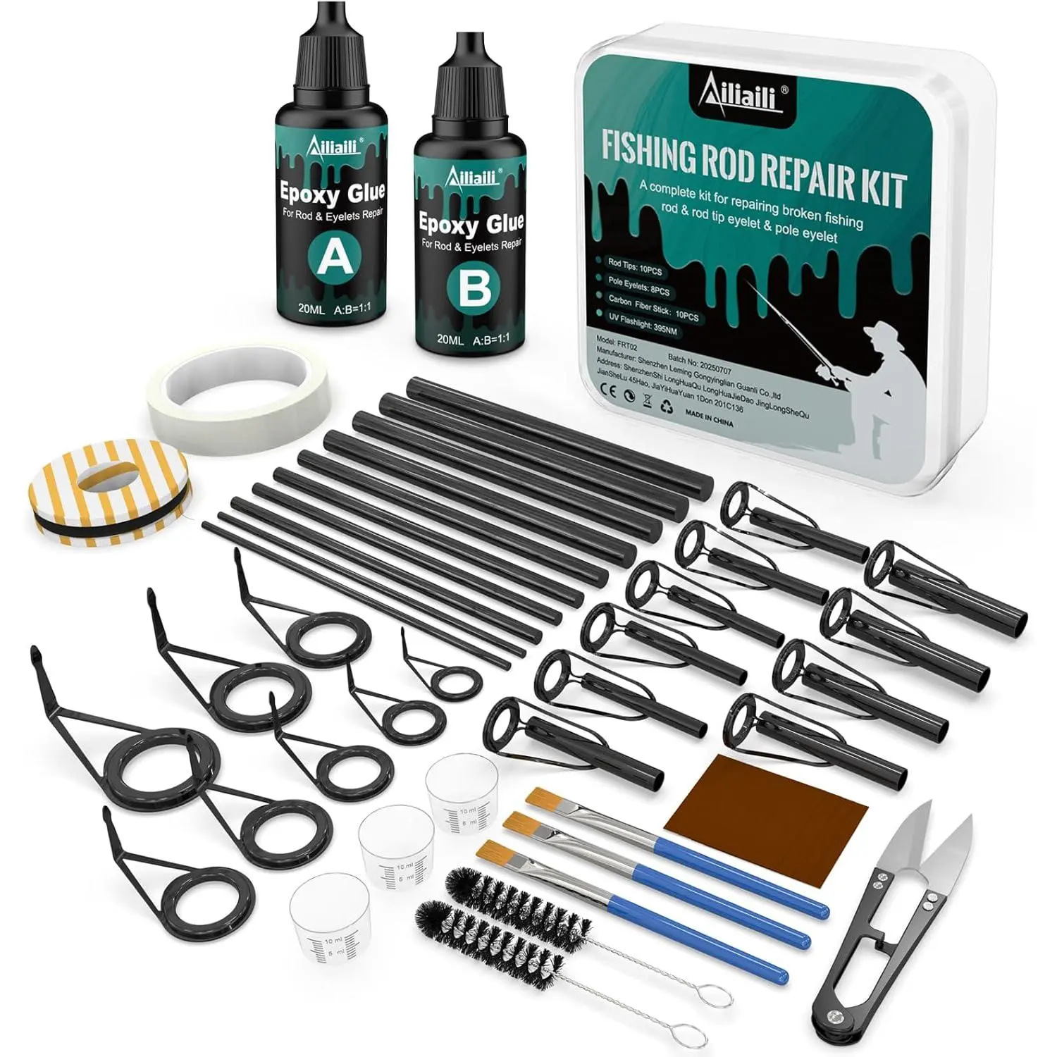Fishing Rod Repair Kit - 3-in-1 Fishing Pole Complete Supplies Kit for Rod Tips, Fishing Rod & Guide Eyelets Replacement, with Epoxy Glue, Wrapping Thread, Other Fishing Accessories & Gear