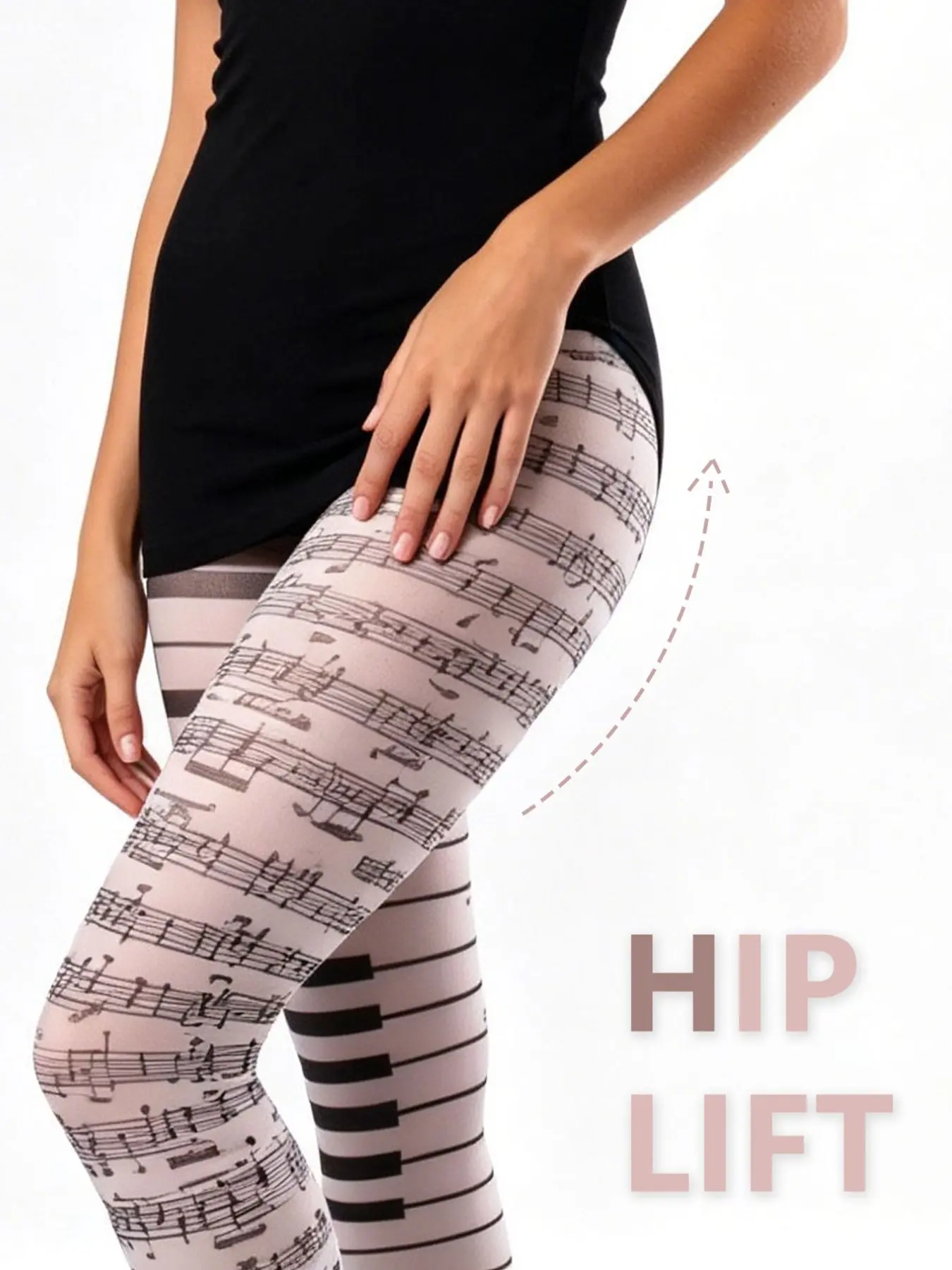 Vintage Piano Music Leggings, Digital Print Velvet Lolita Stockings, Summer Thin Note Instrument Pantyhose, Women's Fitted All-Over Print