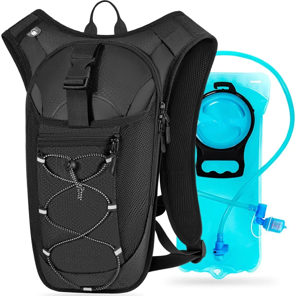 Lightweight Nylon Hydration Backpack with 2L Leakproof Water Bladder, Ergonomic Design with Breathable Mesh Back for Running, Hiking, Bike Accessory, 2L Water Bladder, Climbing, Bicycle Bag