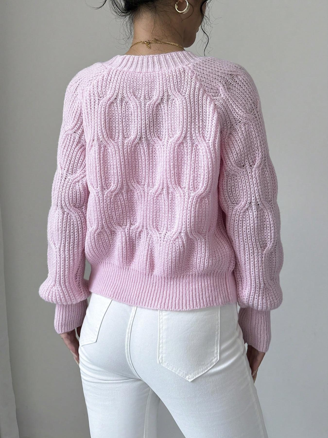 Women's Plain Bow Front Raglan Sleeve Sweater Cardigan, Casual Longsleeves Button Front Knitwear for Fall & Winter, Fashion Women's Knit Clothing for Daily Wear Valentine's Day, gift, Knitting