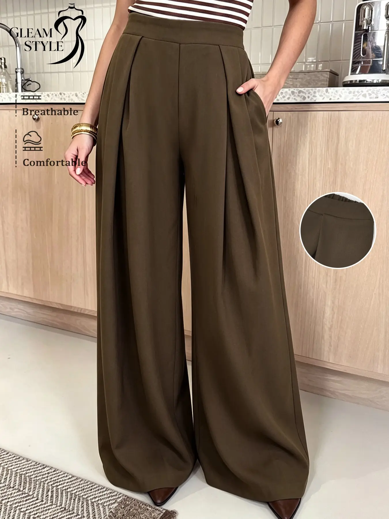 High-Waisted Pleated Casual Loose Wide-Leg Pants, Comfortable Long Trousers for Everyday Wear, Stylish and Versatile Bottoms for Women