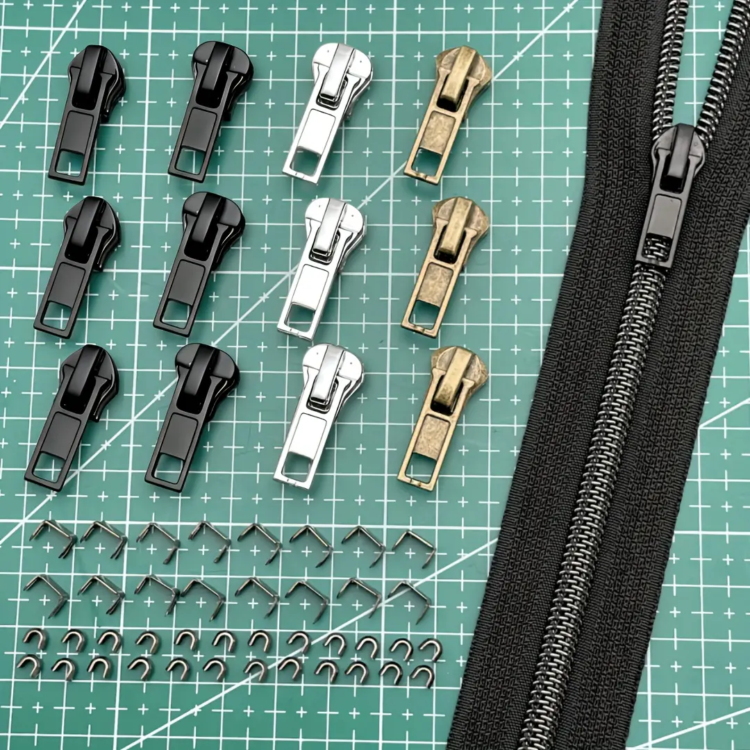 38/72 Pcs Zipper Repair Kit, Universal #5 Zipper Replacement Slider Kit, Zipper Pull Replacement, Zipper Fix Repair Kit for Jackets, Coats, Boots, Backpacks, Hoodies, Metal, Plastic and Nylon Zippers