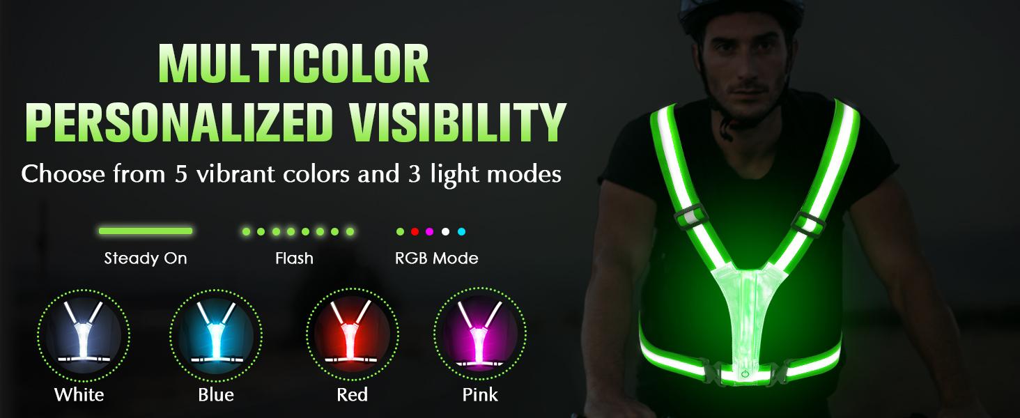 LED Reflective Vest, 5 Light Colors High Visibility Rechargeable Light Up Running Vest For Walking, Running, Cycling, Adjustable For Men, Women, Kids