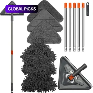 360° Rotatable Wall Cleaning Mop Set, 1 Set Adjustable Long Handle Floor Mop with 6 Counts Replacement Mop Cloth, Household Flexible Rotating Cleaning Tool for Home Kitchen Bathroom Interior, Cleaning Supplies, Cleaner