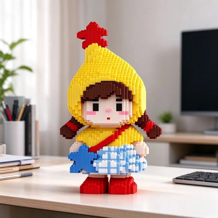 40cm Tall Large Size Creative Cartoon Rock Girl Lucky Girl Micro Building Blocks Assembly Model, DIY Handcrafted Linked Art Ornament, Home Decor Collectible, Ideal Birthday Gift for Girls, Valentine's Day, Thanksgiving & Christmas Gift.