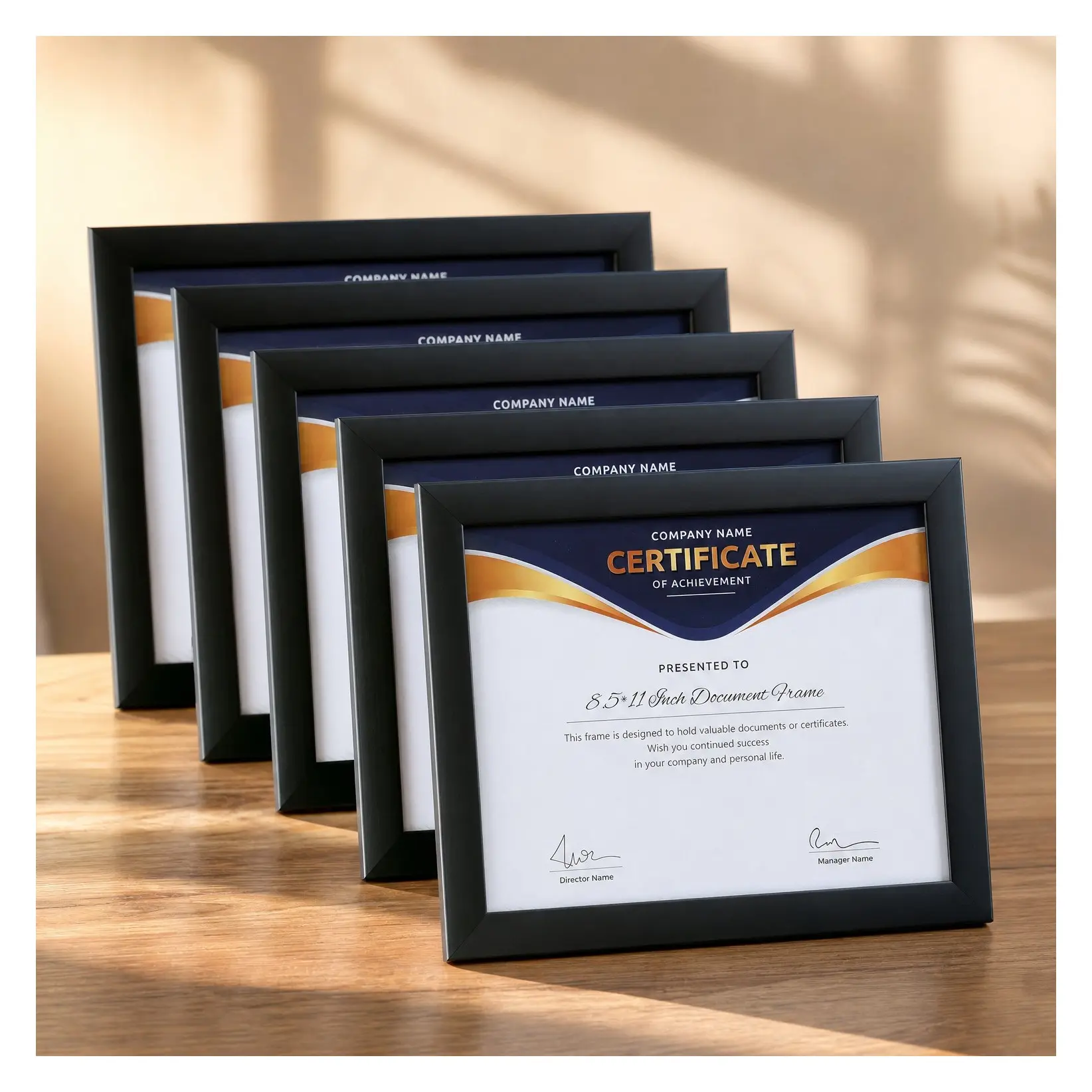 8.5x11 Picture Frame 6 Pack, Glass Front, Black Sturdy Wood Composite Certificate Diploma Document Frame with Hanging Hardware and Desktop EaselGift
