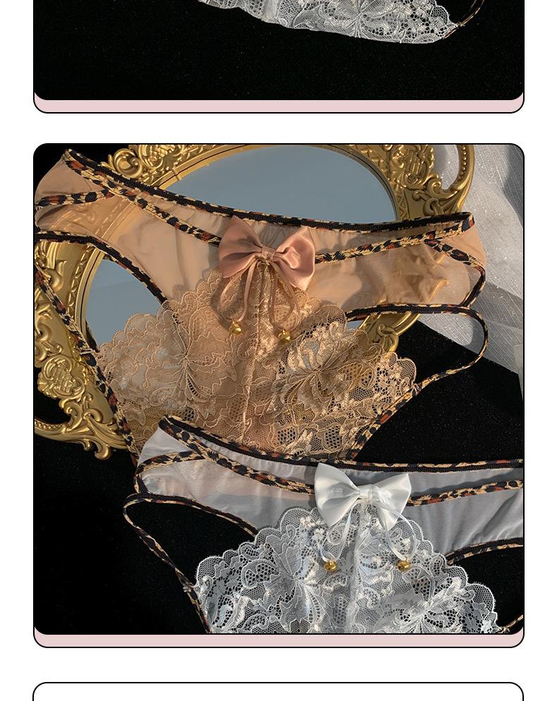 Spicy Girl Bell Sexy Leopard Lace Panties Pure Desire Hollow Breathable Beautiful Buttocks Thin Mid-Waist Triangle Panties for Women