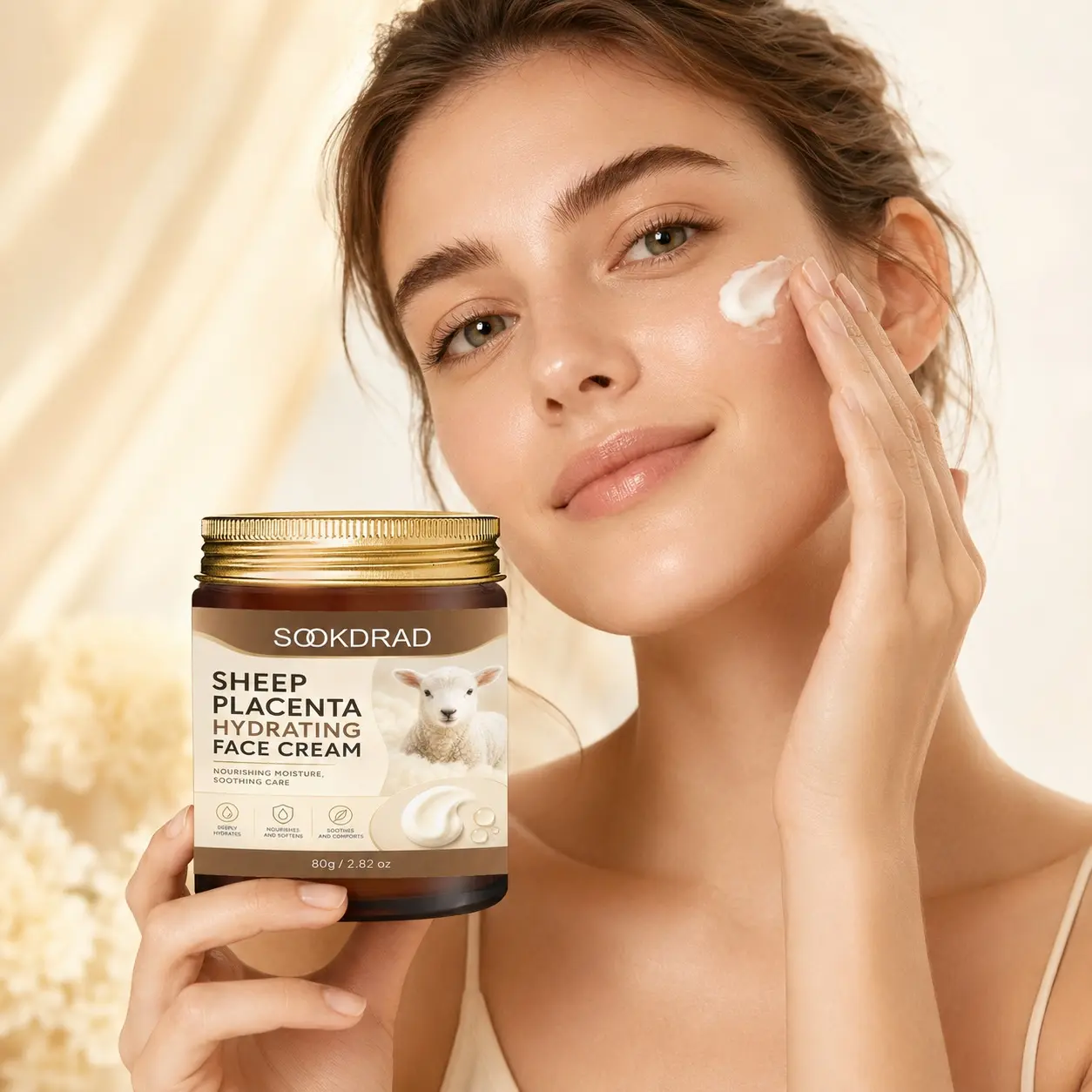Sheep Placenta Hydrating Face Cream, Deeply Hydrating, Nourishing, Softening, Soothing, Facial Care, Daily Skincare, 80g