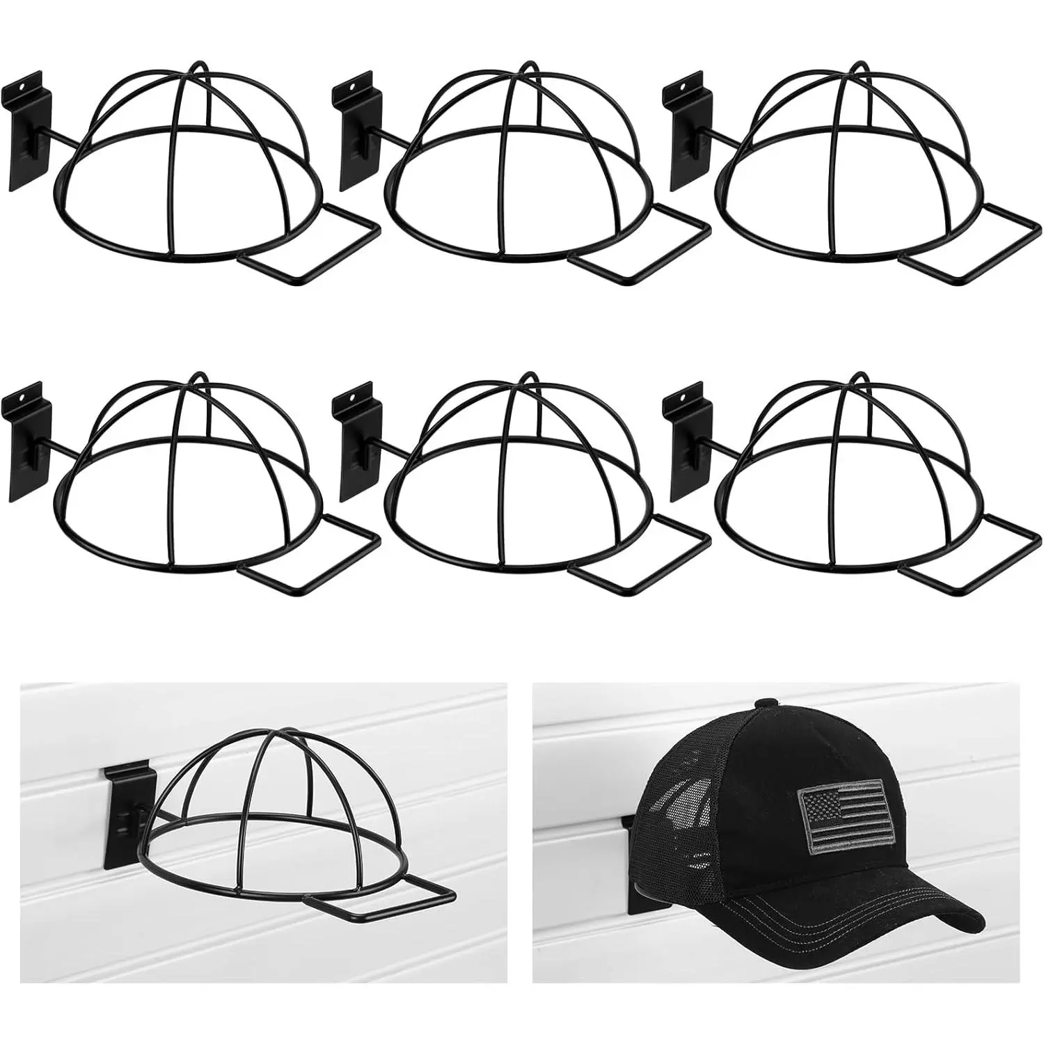 6 Pcs Slat Wall Hat Display Wire Headwear Rack Slatwall Accessories Metal Retail Display Racks for Baseball Hats Beanies Wigs Organization, Home, Retail Store, Warehouse(Black)