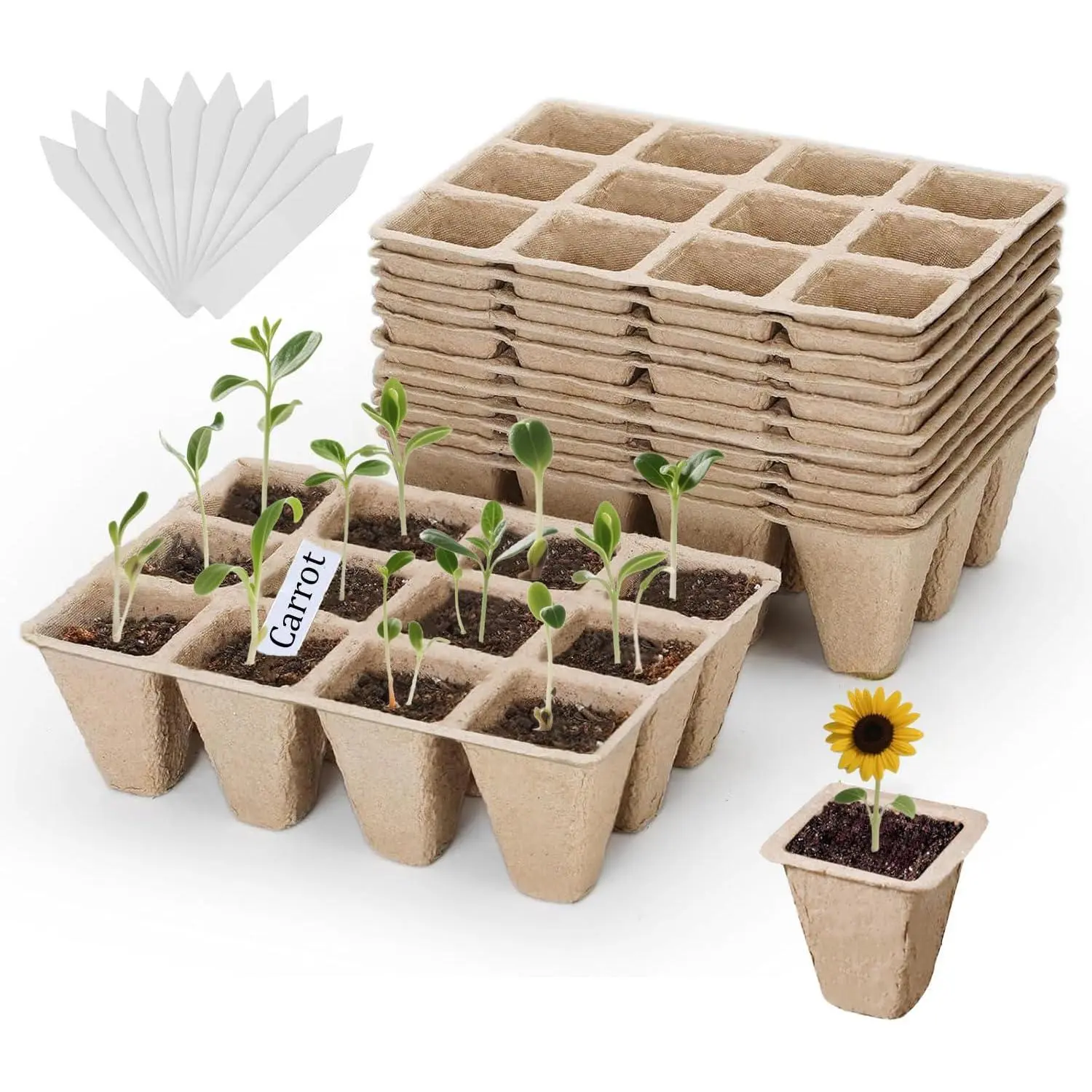 10 Packs Peat Pots, 120 count Seed Starter Tray Kit with 120 count  Labels,  Seed Starter Pots, Germination Kit for Garden