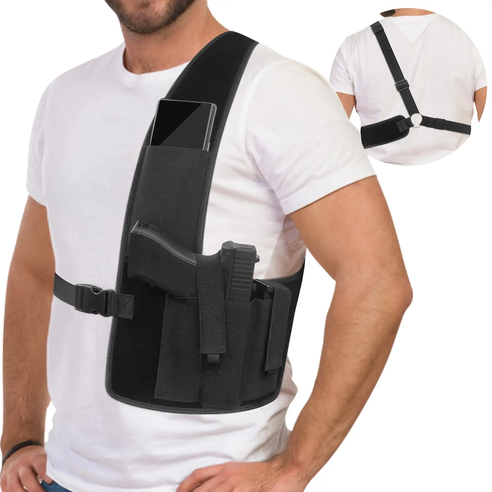 1 adjustable right-hand quick-draw shoulder holster (1 piece) - Unisex concealed carry holster, suitable for hunting and fishing equipment, outdoor accessories, outdoor gear, holster