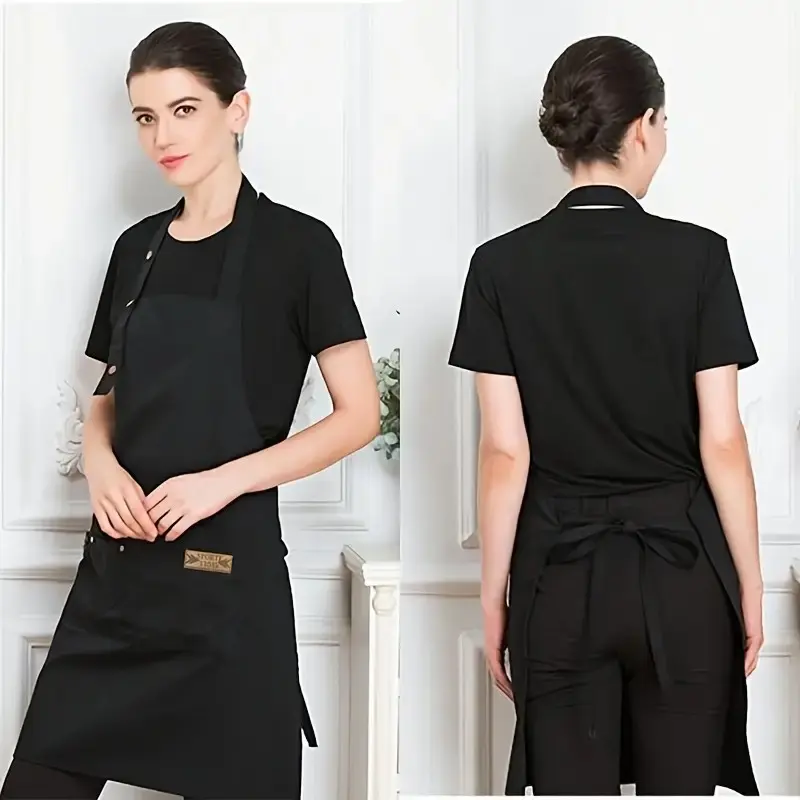 Kitchen Cooking Aprons with Pockets, 100% Polyester, Adjustable Neck Strap, Two Large Pockets with One Small Pocket, Unisex, Ideal for Cooking and Cleaning