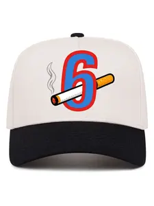 Cigarette Graphic Number 6 Baseball Cap, Retro Two-Tone Canvas Trucker Style Hat, Premium Printed Viral Funny Dad Cap, Casual Outdoor Sun Visor