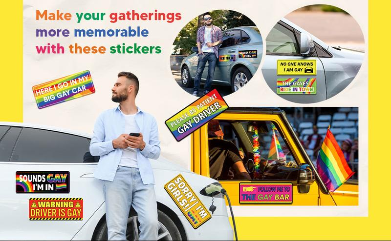 12 Pcs Gay Pride Funny Magnet Bumper Sticker LGBT Rainbow Pride Prank Magnetic Sign for Vehicle Truck Reusable Magnet Sticker for Fridge(Classic)