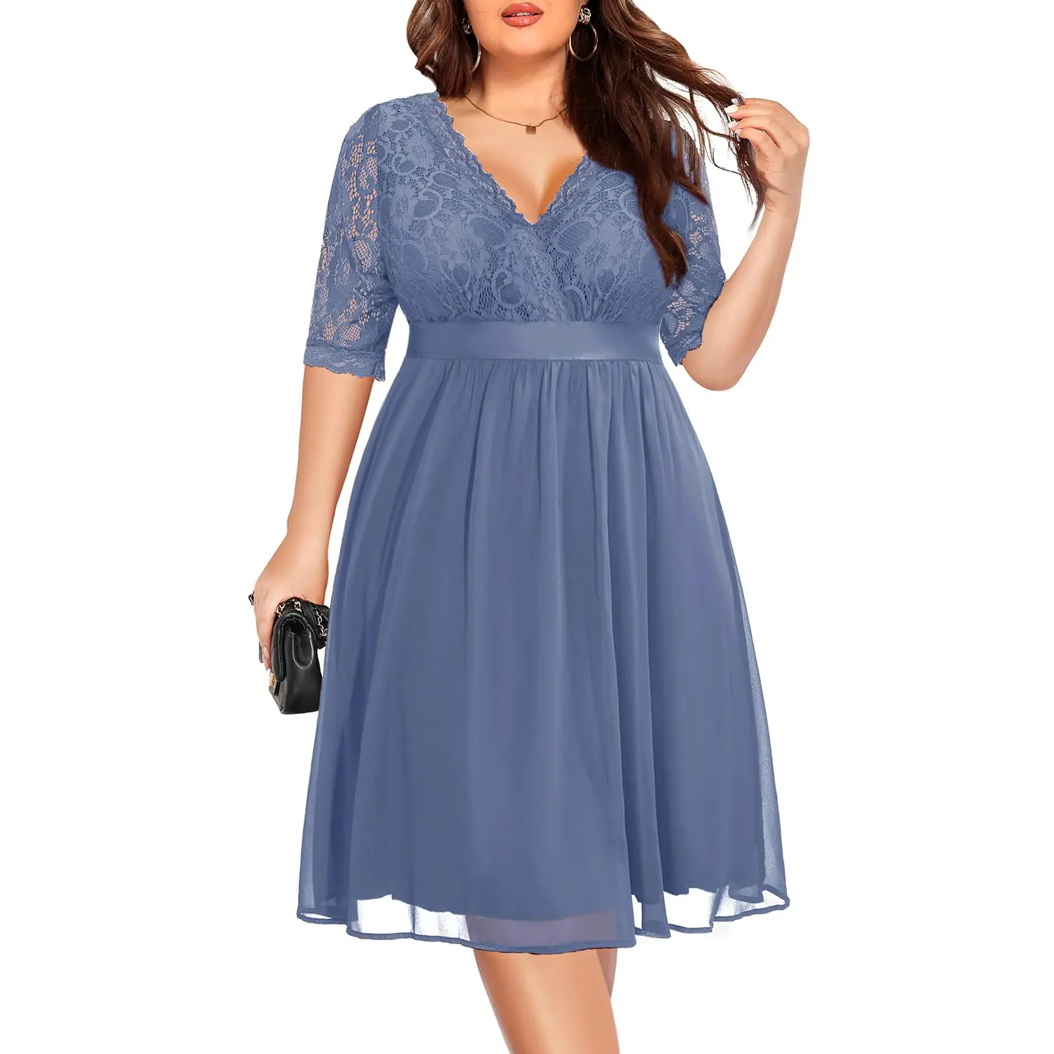 Pinup Fashion Cocktail Dress Women Wedding Guest Lace Top Chiffon Dresses Semi Formal Party Evening Wrap V Neck Dresses DealsForYouDays