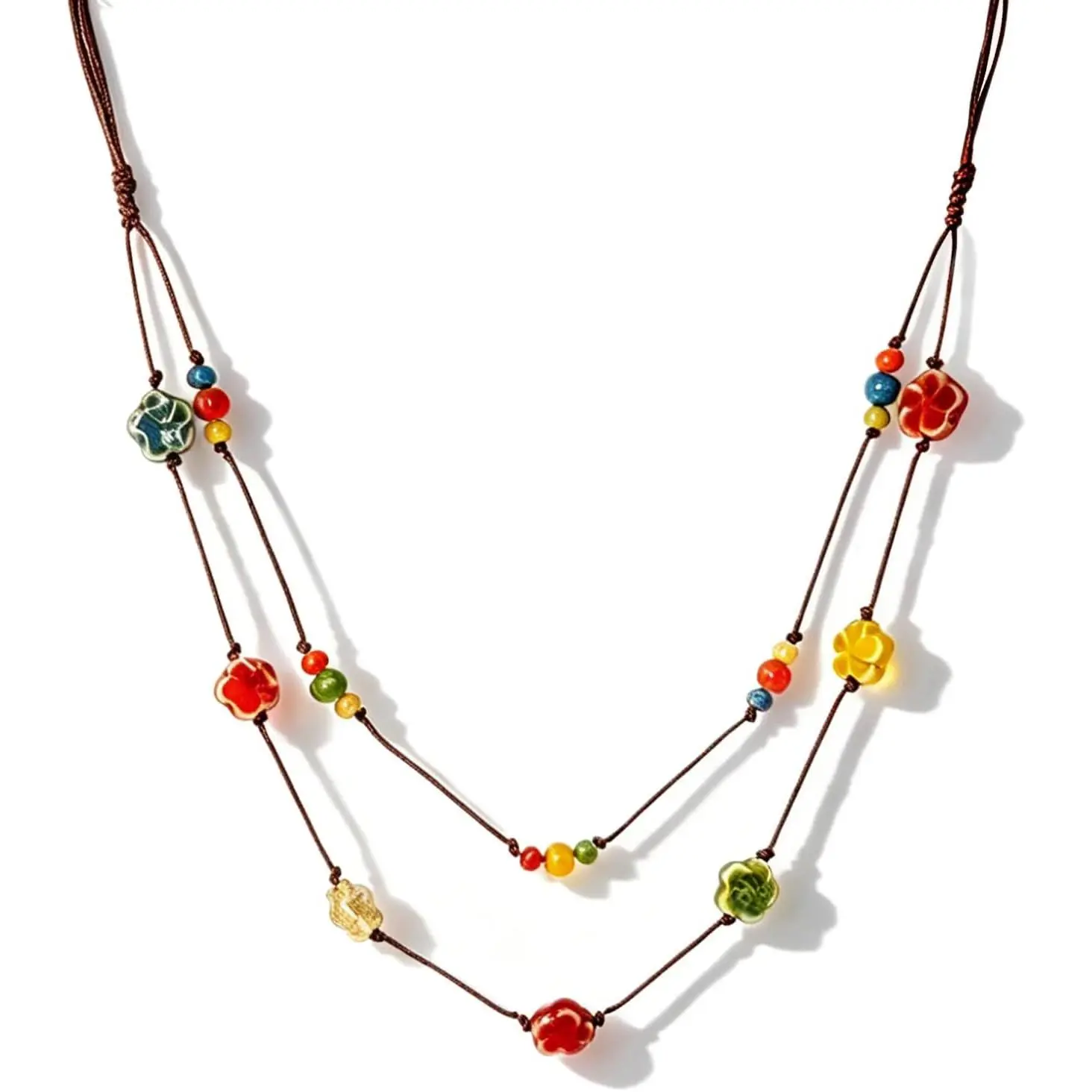 Bohemian Ceramic Beaded Necklace for Women Multicolor Layered Statement Boho  Adjustable Cord Summer Casual Necklace